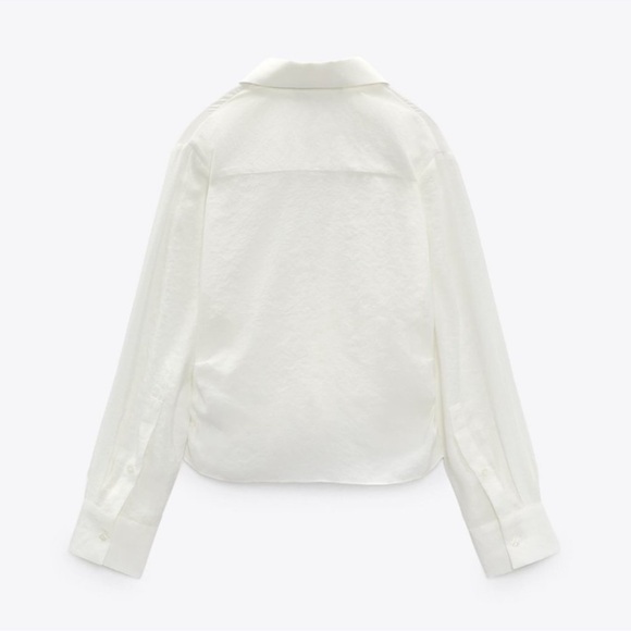 Zara EUC Ruched V-Neck White Blouse Top Size S Lightweight Collared Long Sleeve - Picture 6 of 12